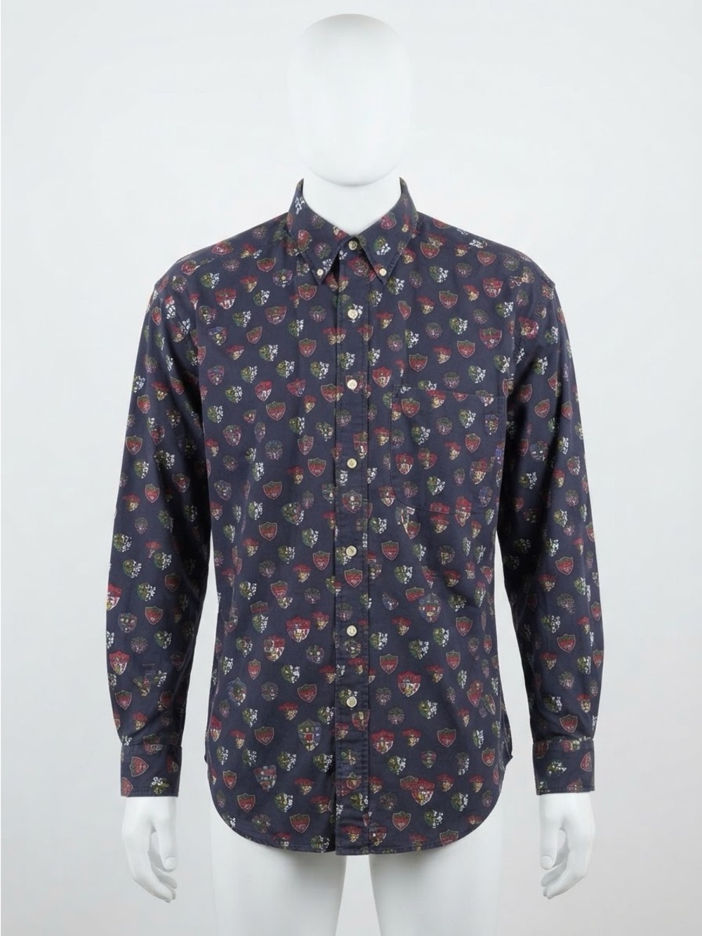 Tommy Hilfiger Vintage 90s Heraldic Crest Print Shirt XL Navy Prep